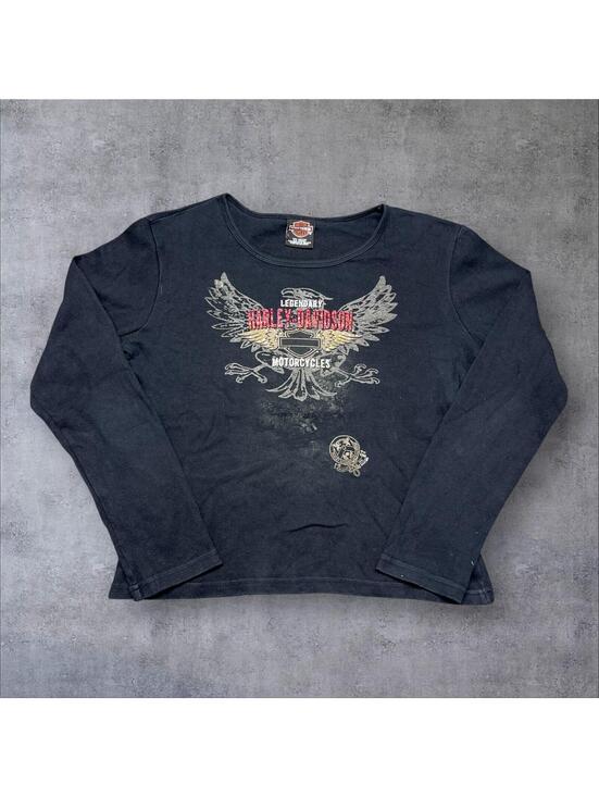 Harley-Davidson Tops - Vintage Y2K Harley Davidson Motorcycle Biker Bald Eagle Long Sleeve Womens Tee L